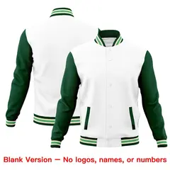 White Green Cream Raglan Sleeve Cotton Letterman Jacket 6
