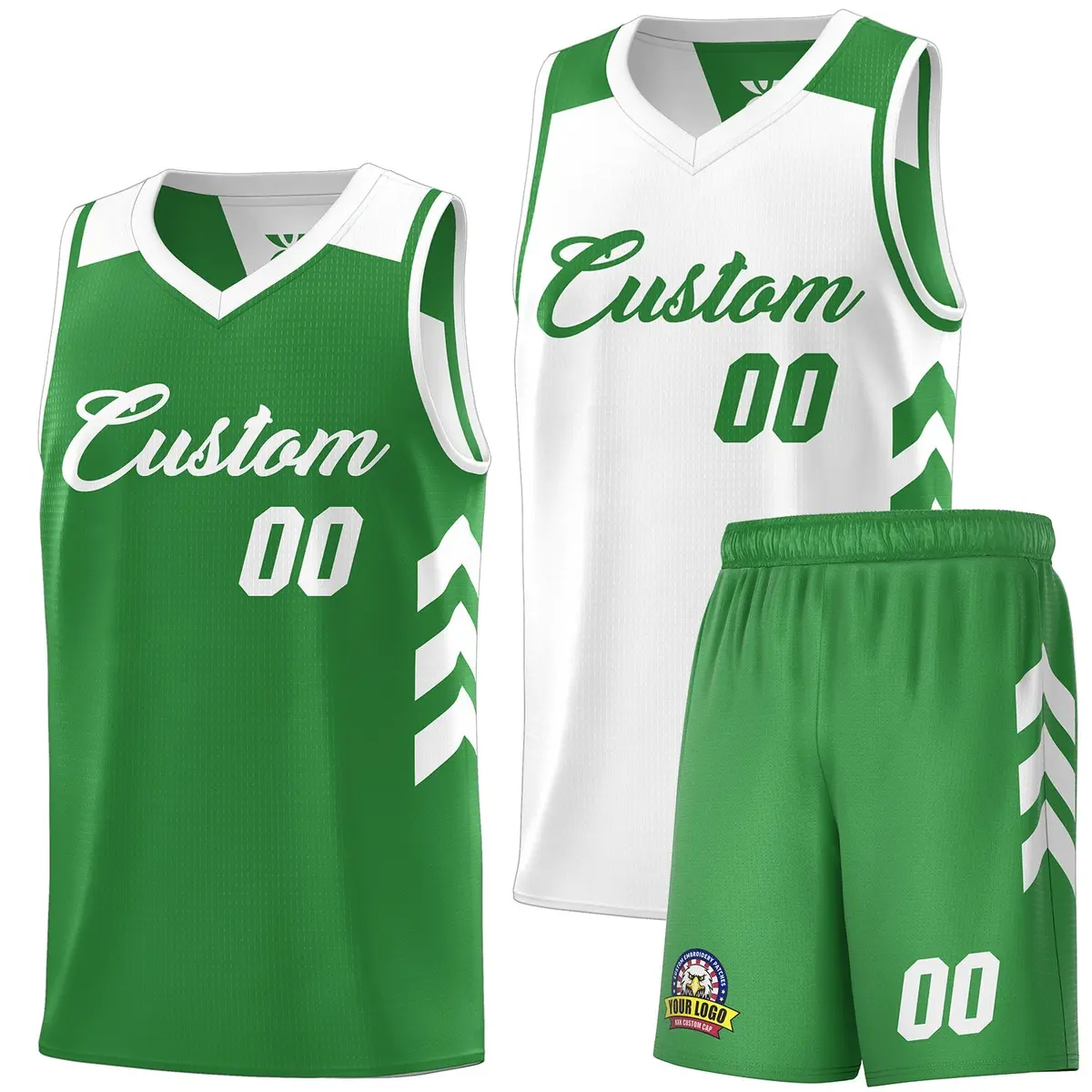 Men's White Green Double Side Sets Basketball Jersey