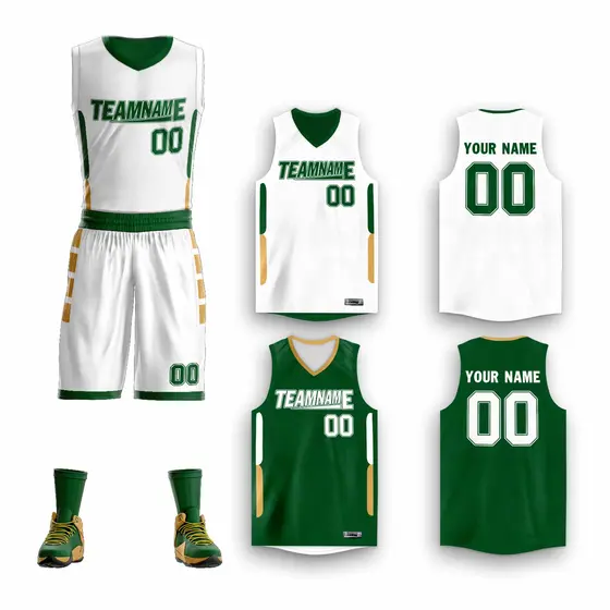 White Green Double Side Sets Design Basketball Jersey
