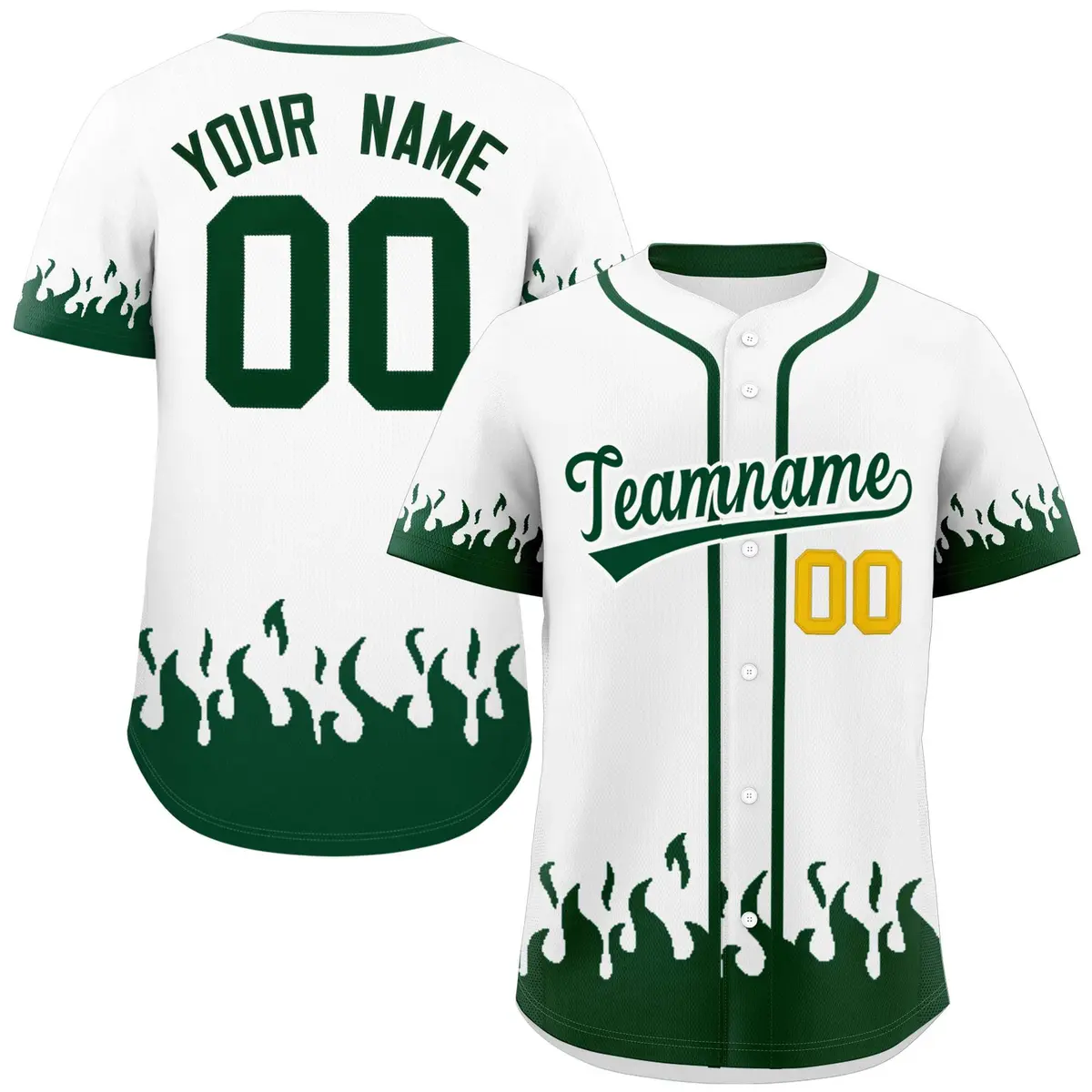 White Green Flame Graffiti Pattern Authentic Baseball Jersey