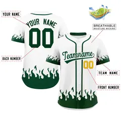 White Green Flame Graffiti Pattern Authentic Baseball Jersey 2