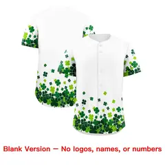 White Green Four Leaf Clover Pattern St. Patrick's Day Baseball Jersey 7