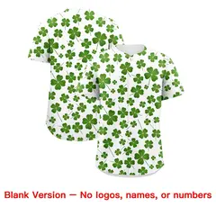 White Green Four Leaf Clover Pattern St. Patrick's Day Baseball Jersey 7