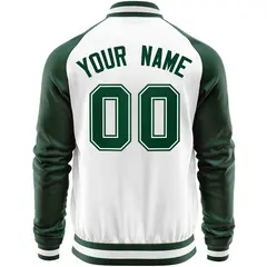 White Green Full-Zip Raglan Varsity Letterman Baseball Jacket 6