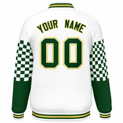 White Green-Gold Checkered Color Block Bomber Varsity Jacket 4