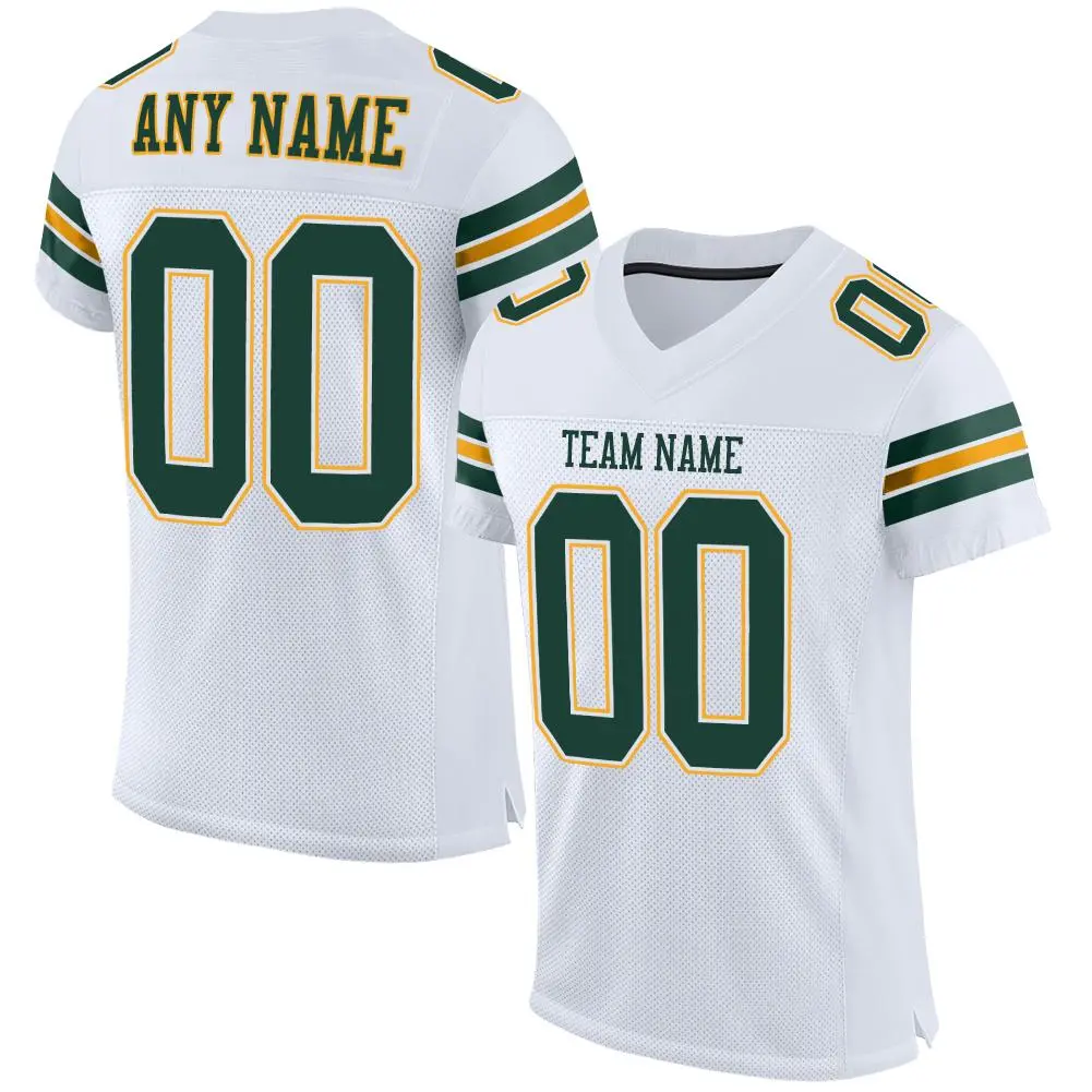 White Green-Gold Classic Mesh Authentic Football Jersey