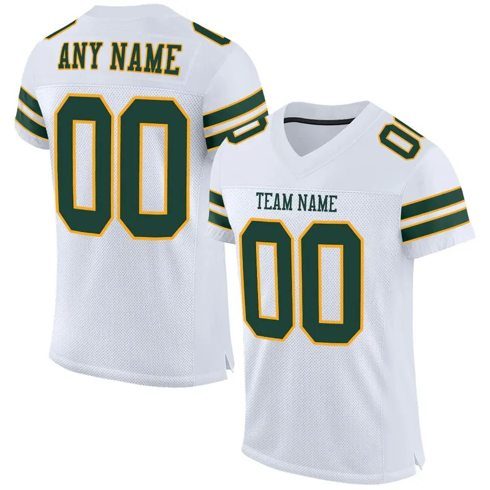 White Green-Gold Classic Mesh Authentic Football Jersey
