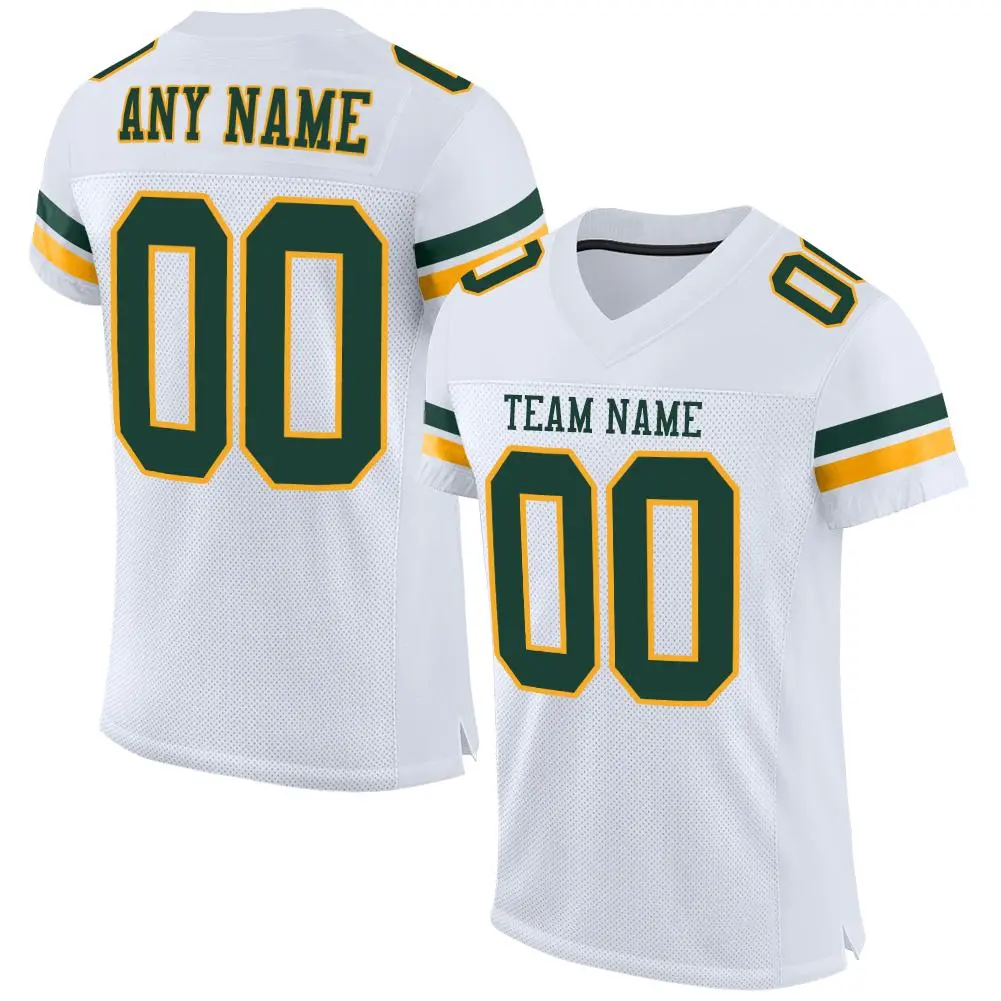 White Green-Gold Classic Mesh Authentic Football Jersey