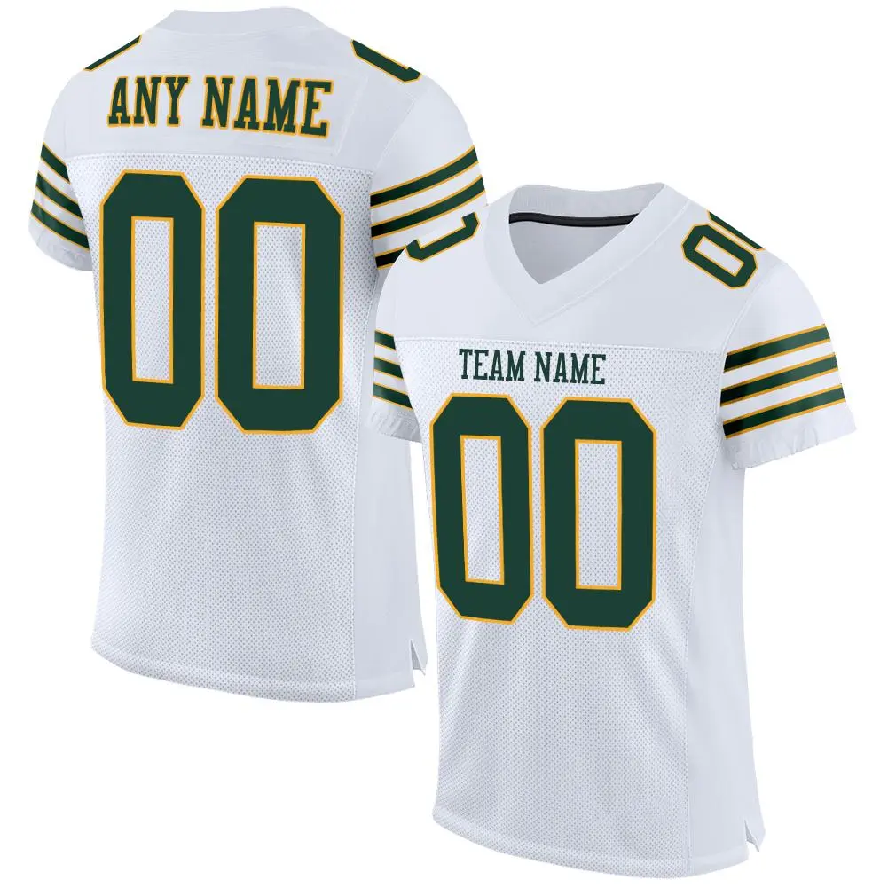 White Green-Gold Classic Mesh Authentic Football Jersey