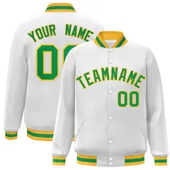 White Green-Gold Classic Varsity Full-Snap Letterman Jacket 1