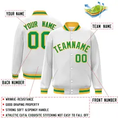 White Green-Gold Classic Varsity Full-Snap Letterman Jacket 2