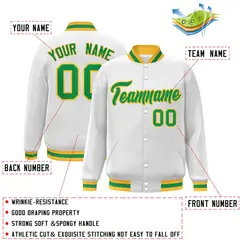 White Green-Gold Classic Varsity Full-Snap Letterman Jacket 2