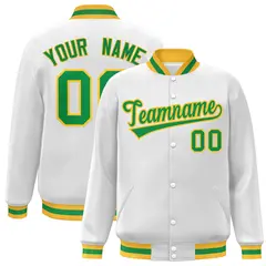 White Green-Gold Classic Varsity Full-Snap Letterman Jacket 1