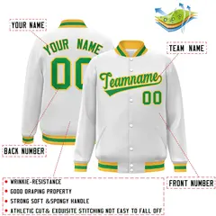 White Green-Gold Classic Varsity Full-Snap Letterman Jacket 2