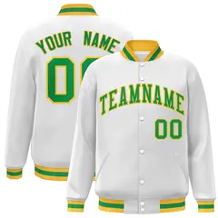 White Green-Gold Classic Varsity Full-Snap Letterman Jacket 1