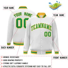 White Green-Gold Classic Varsity Full-Snap Letterman Jacket 2