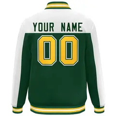 White Green-Gold Color Block Varsity Full-Snap Bomber Jacket 4