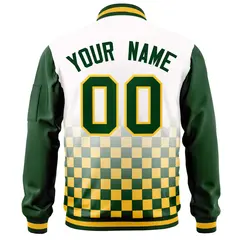 White Green-Gold Grid Color Block Letterman Raglan Jacket 4