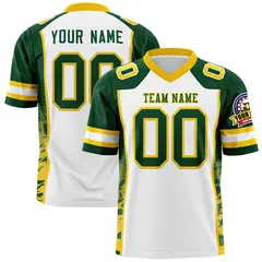 White Green-Gold Raglan Side Pattern Football Jersey 1