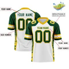 White Green-Gold Raglan Side Pattern Football Jersey 2