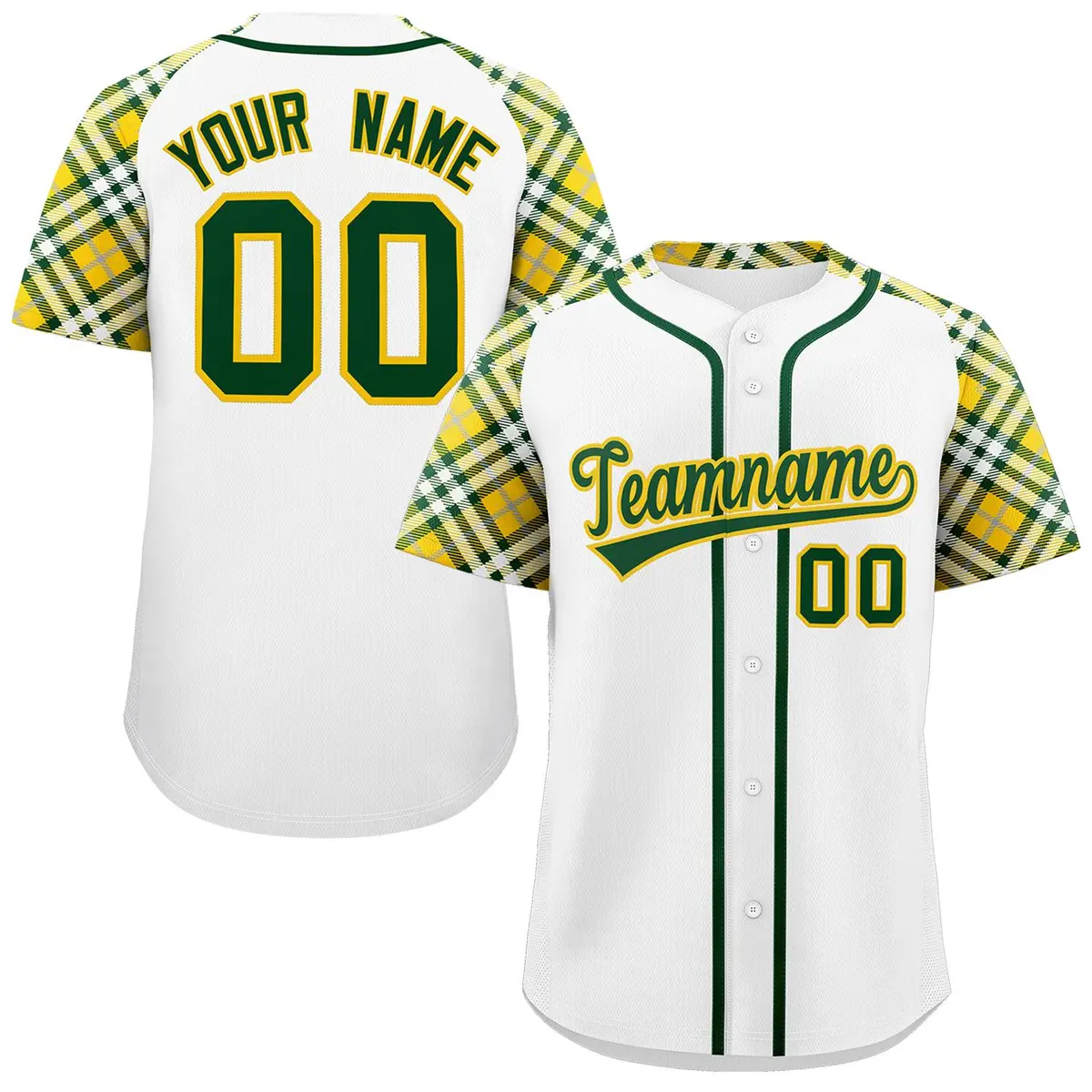White Green-Gold Raglan Sleeves Authentic Baseball Jersey