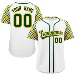 White Green-Gold Raglan Sleeves Authentic Baseball Jersey