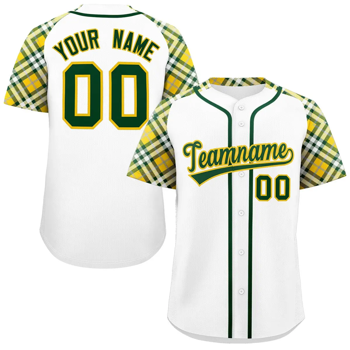 White Green-Gold Raglan Sleeves Authentic Baseball Jersey