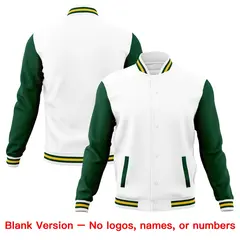 White Green Gold Raglan Sleeves Cotton Letterman Jacket 6