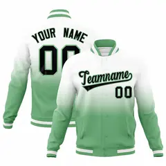 White Green Gradient Full-Snap Fashion Letterman Jacket