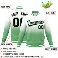 White Green Gradient Full-Snap Fashion Letterman Jacket 2