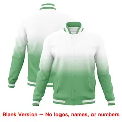 White Green Gradient Full-Snap Fashion Letterman Jacket 7