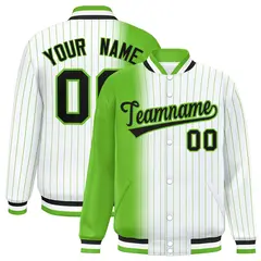 White Green Gradient Pinstripe Full-Snap Letterman Jacket 1