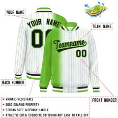 White Green Gradient Pinstripe Full-Snap Letterman Jacket 2