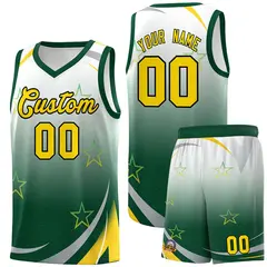 White Green Gradient Star Graffiti Basketball Jersey