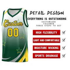 White Green Gradient Star Graffiti Basketball Jersey 4