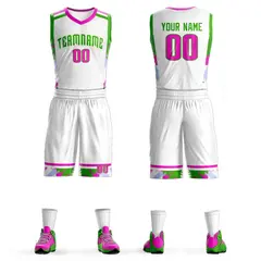 White Green Graffiti Basketball Jersey Set