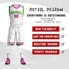 White Green Graffiti Basketball Jersey Set 2