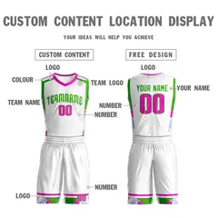 White Green Graffiti Basketball Jersey Set 3