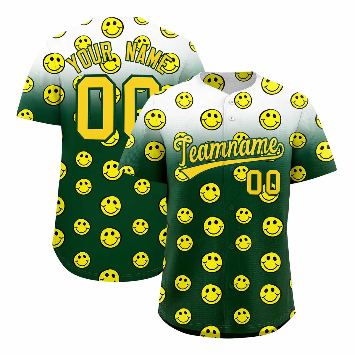 White Green Graffiti Gradient Smile Baseball Jersey