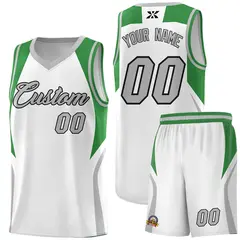 White Green Gray Color Block Basketball Jersey
