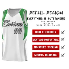 White Green Gray Color Block Basketball Jersey 2