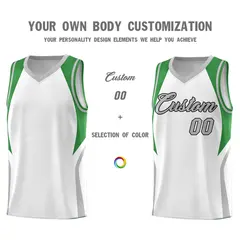 White Green Gray Color Block Basketball Jersey 3