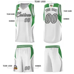 White Green Gray Color Block Basketball Jersey 5