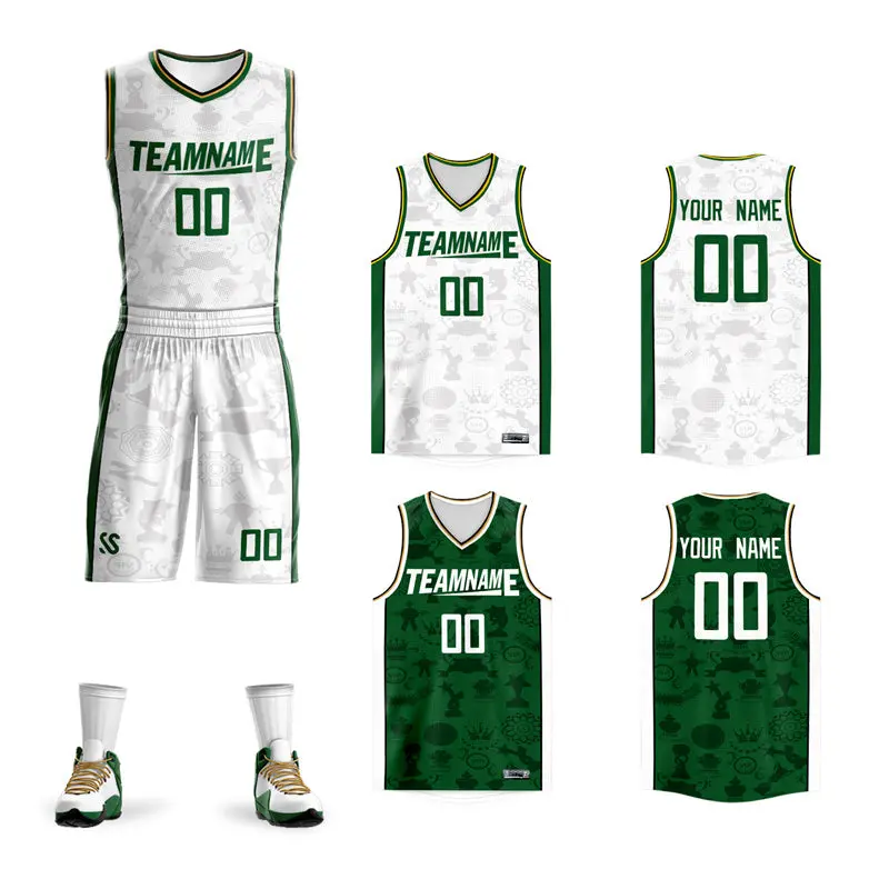 White Green-Green Double Side Sets Basketball Jersey