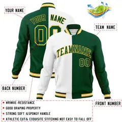 White Green-Green Two Tone Split Varsity Full-Snap Letterman Jacket 4