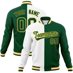 White Green-Green Two Tone Split Varsity Full-Snap Letterman Jacket 1