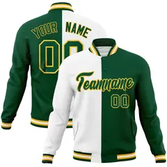White Green-Green Two Tone Split Varsity Full-Snap Letterman Jacket 1