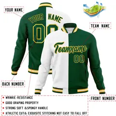 White Green-Green Two Tone Split Varsity Full-Snap Letterman Jacket 4