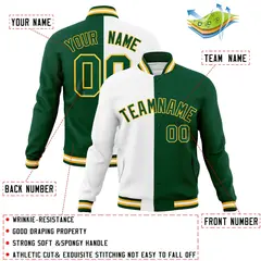White Green-Green Two Tone Split Varsity Full-Snap Letterman Jacket 4