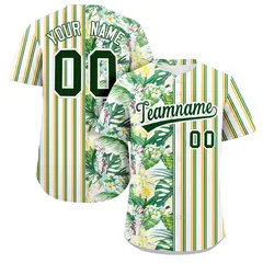 White Green Hawaii Tropical Flower Stripe Baseball Jersey